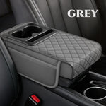 PU Leather Car Center Console Armrest Pad with Dual Pockets, Removable ABS Dual Cup Holder, 20 cm / 7.87 in. Wide