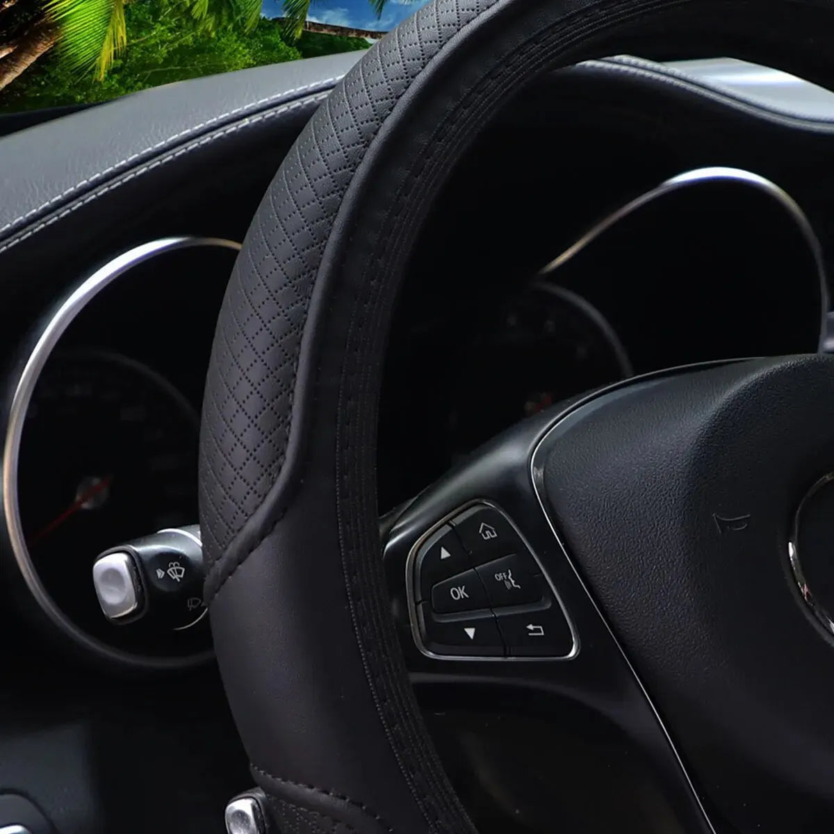 Leather Steering Wheel Cover for 14.5-15 Inch Wheels alternate view