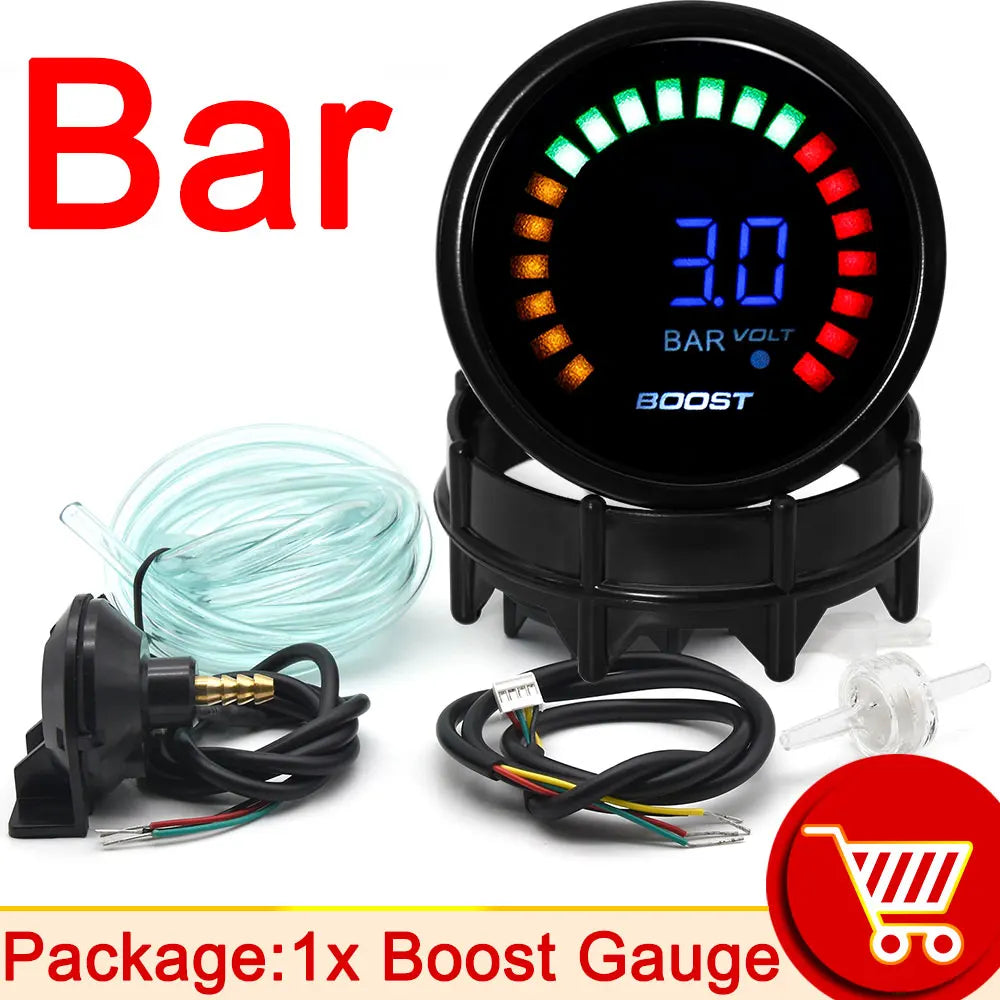 52mm 20 LED Digital Car Gauge Set | Multi-Function Tachometer, Boost, Temp & Pressure Mo detail view