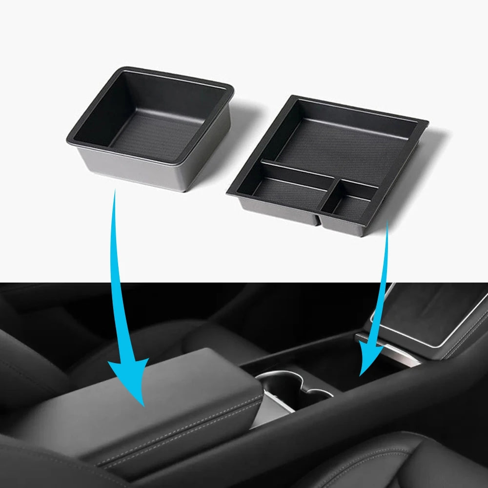 Interior Console Organizer Storage Tray Armrest Box Secret Privacy Holder Coaster Mat For Tesla Mode