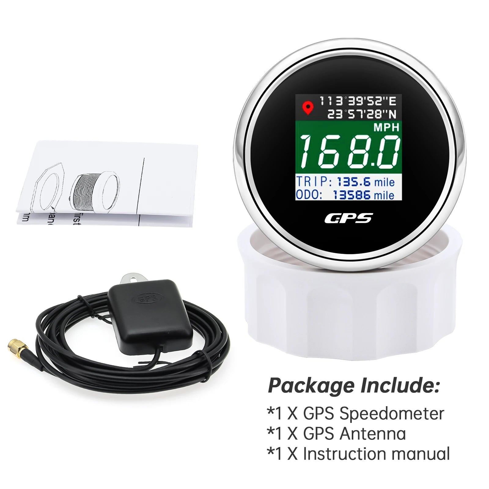 AD 52mm 12V 24V Digital GPS Speedometer TFT Screen | Trip ODO Mph Knot Km/h GPS Antenna detail view