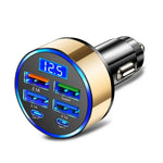 6-in-1 Fast Charging Car Adapter 3.1A Dual Type-C Digital Display Smartphones Tablets close-up view