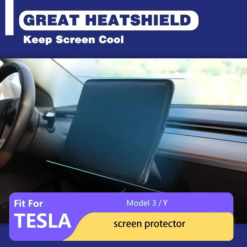 Tesla Model 3 Y Sunshade Screen Protector | Waterproof Fabric Navigation Cover