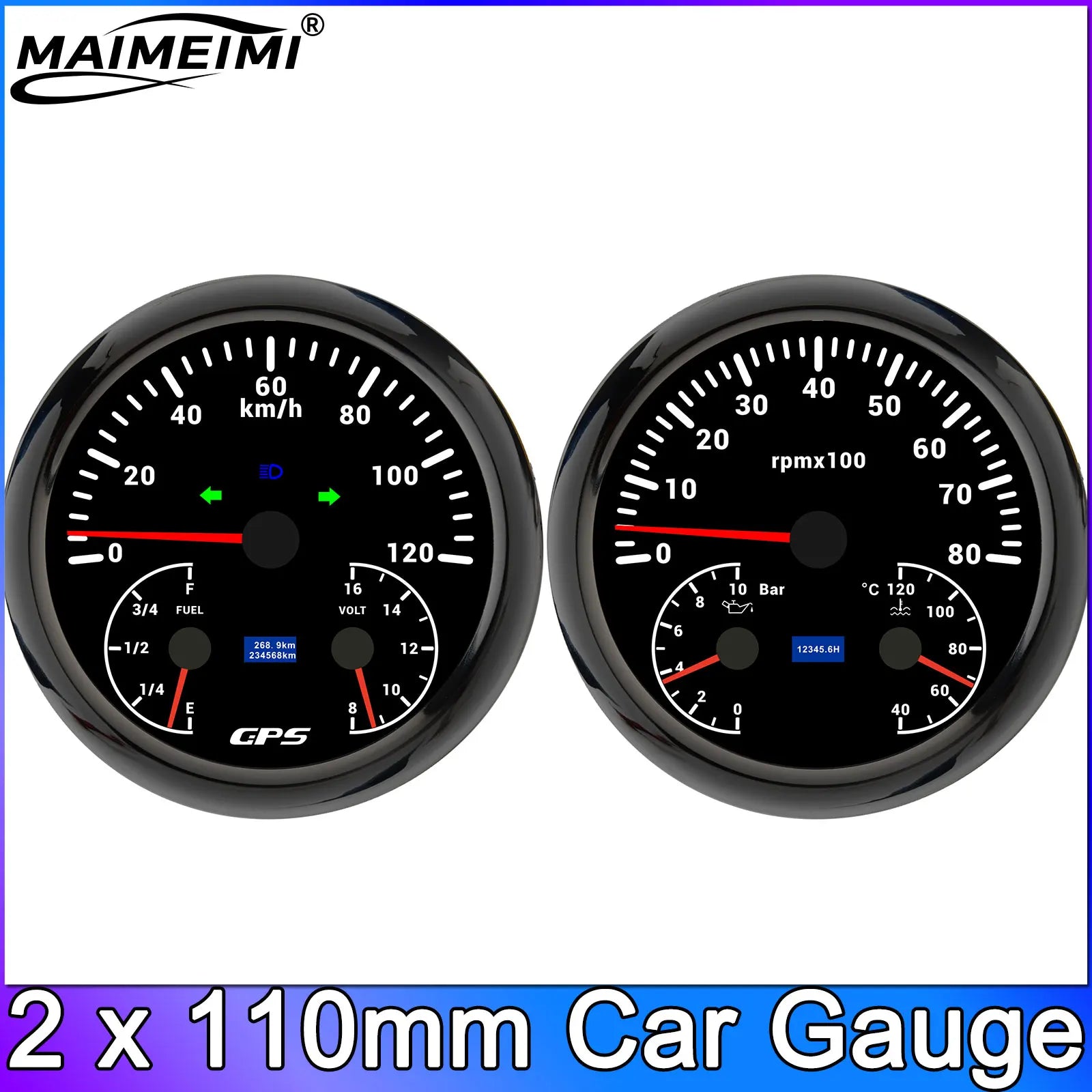 GPS Speedometer and Tachometer Gauge Set | 110mm 0-120kmh with 8000RPM for Car Truck B close-up view