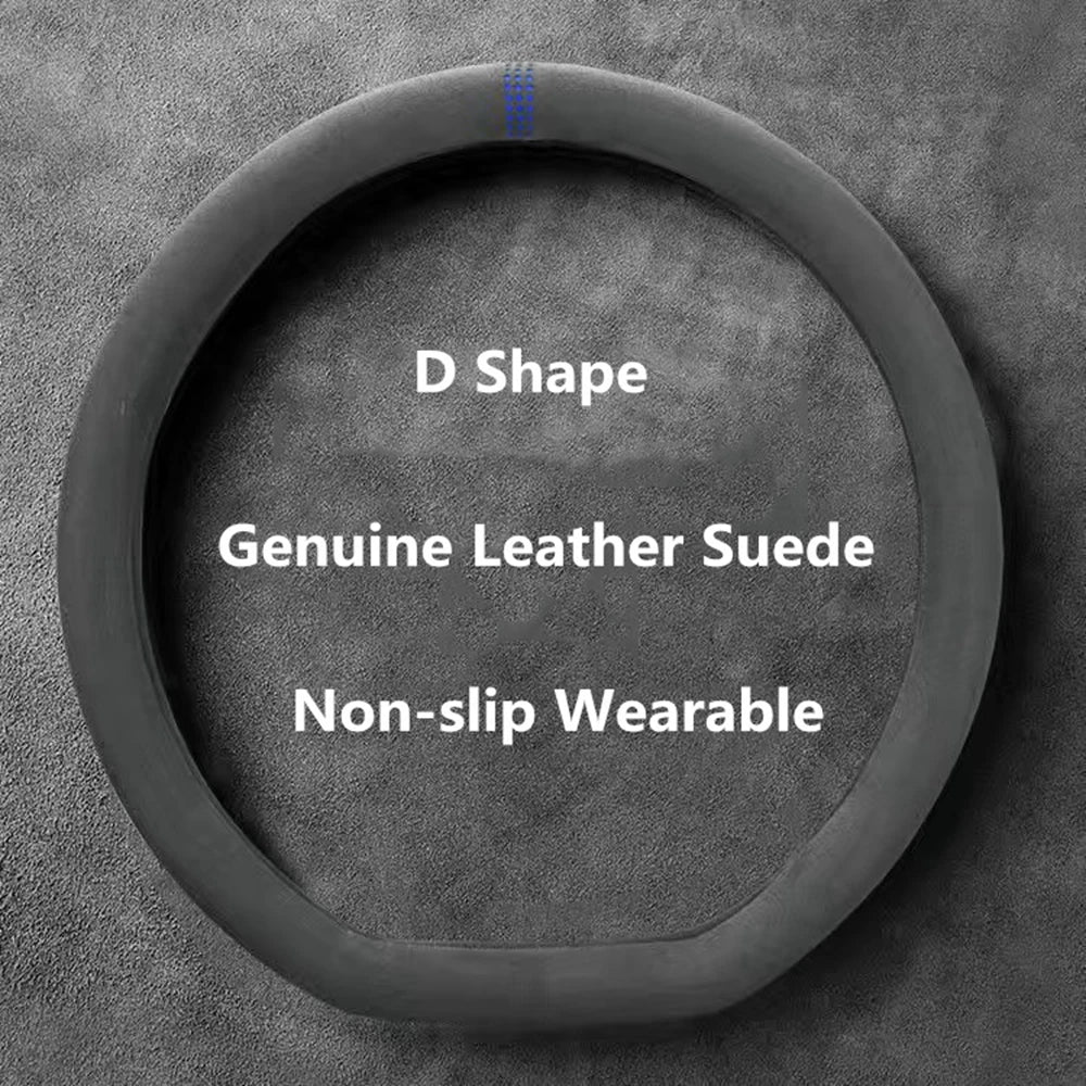 Car Steering Wheel Covers Cowhide Suede Steering Wheel Cover Wrap Universal 37-38cm additional angle
