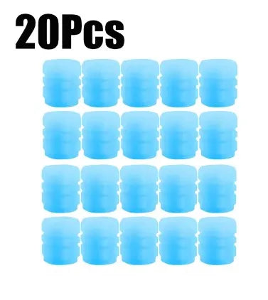 20Pc Luminous Valve Caps Fluorescent Night Glowing Decor Car Motorcycle Bicycle Wheel close-up view