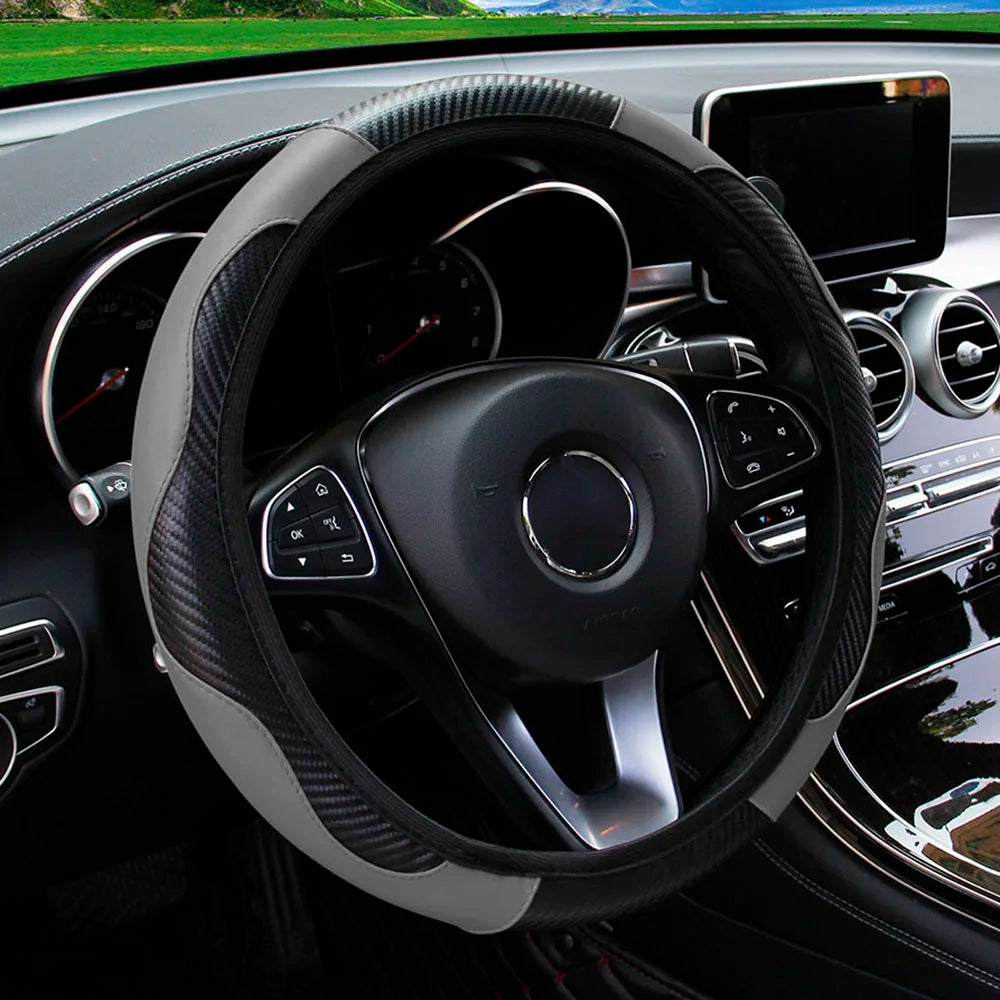 Car Steering Wheel Cover Breathable Anti Slip PU Leather Steering Covers Suitable 37-38. detail view