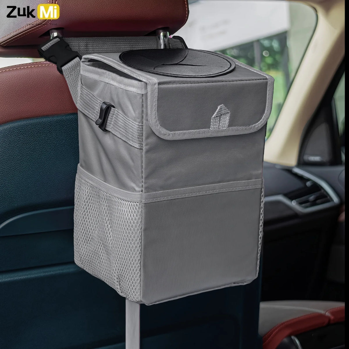 Car Trash Can with Lid - Leakproof Trash Bin Car Garbage Can, Collapsible Automotive alternate view