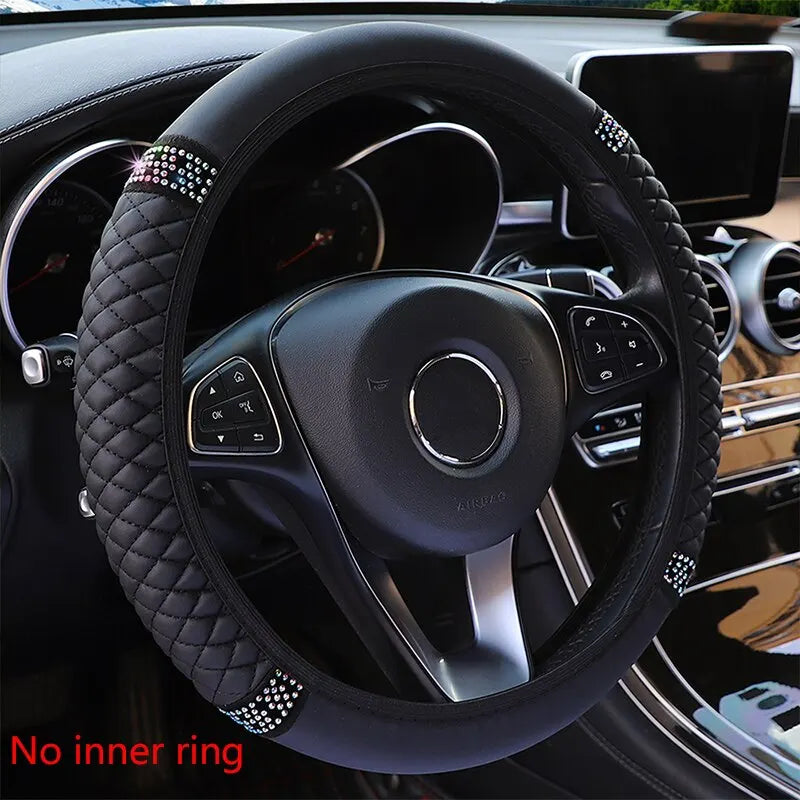 Steering Wheel Cover Without Inner Ring 37-38cm Faux Leather Diamond