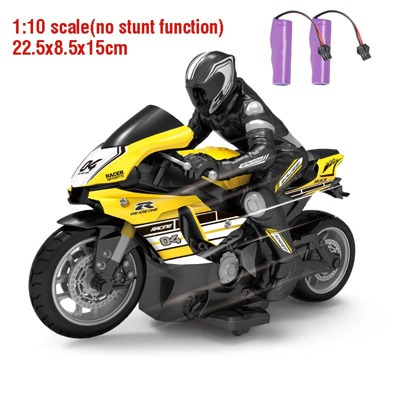 RC Motorcycle 1:10 Electric RC Drift Motorcycle with 4CH Remote Control close-up view