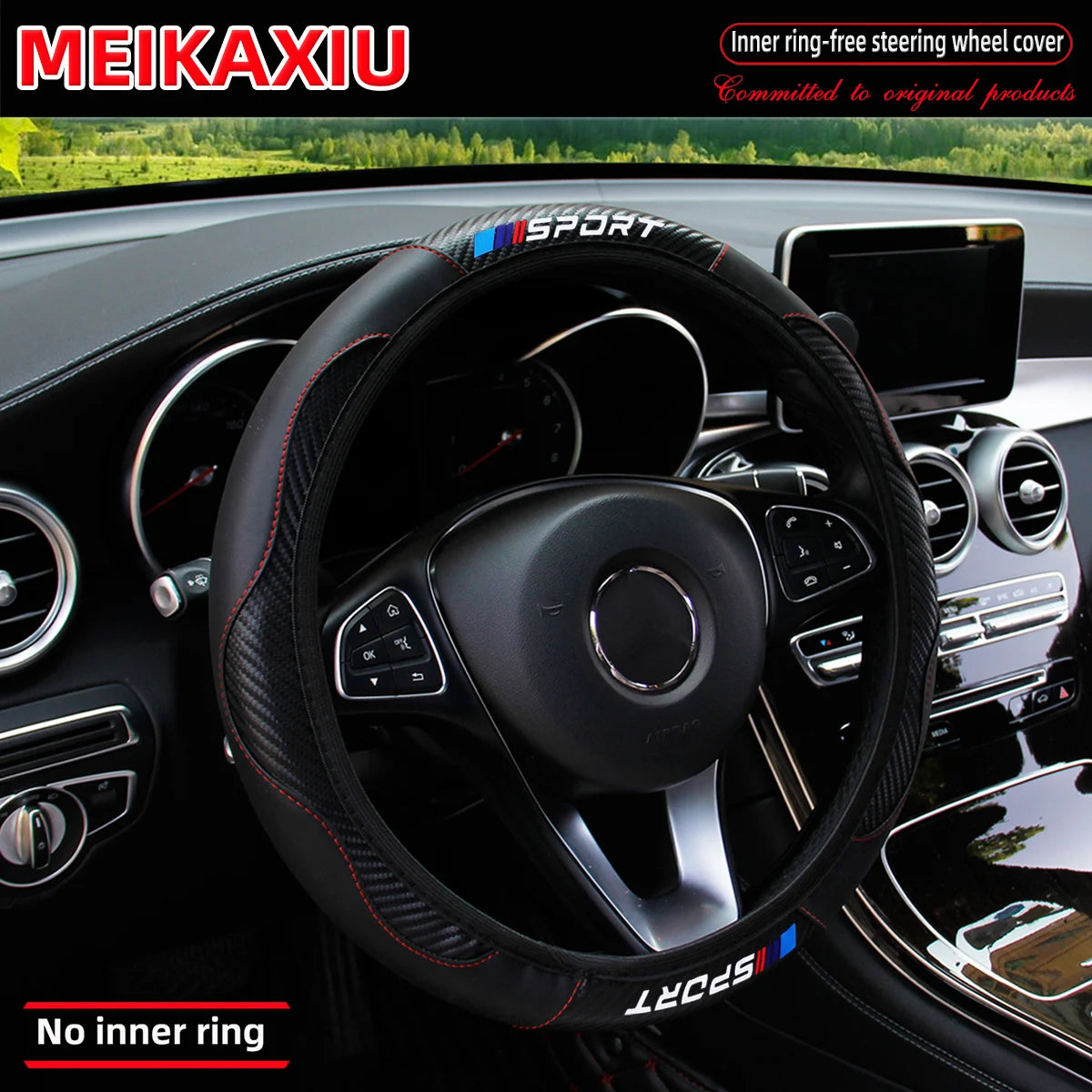 Carbon Fiber Leather Steering Wheel Cover 14.5-15 Inch alternate view