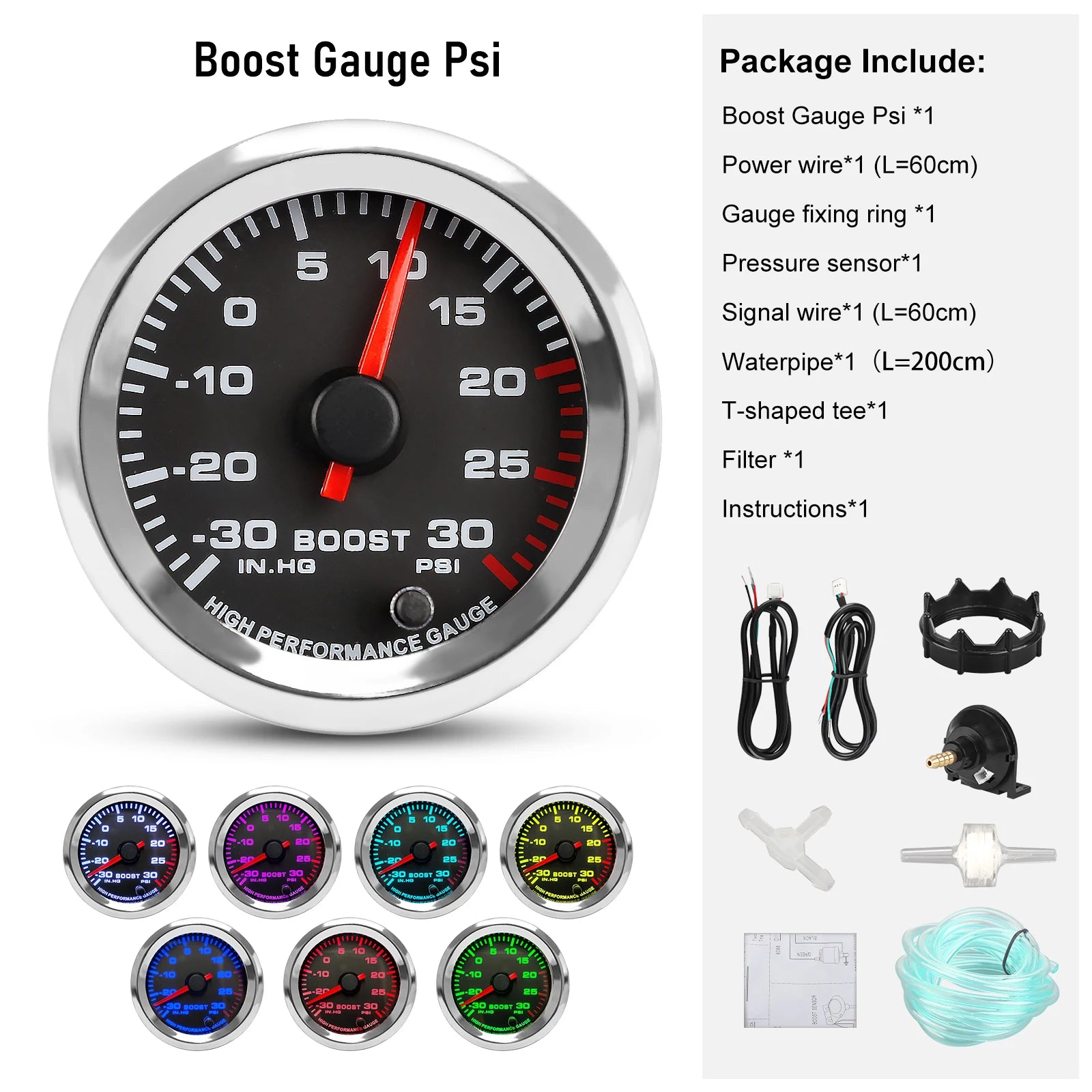 12V 52mm 7-Color Car Gauge Set | Universal Multi-Function Gauge for Boost, Temperat additional angle