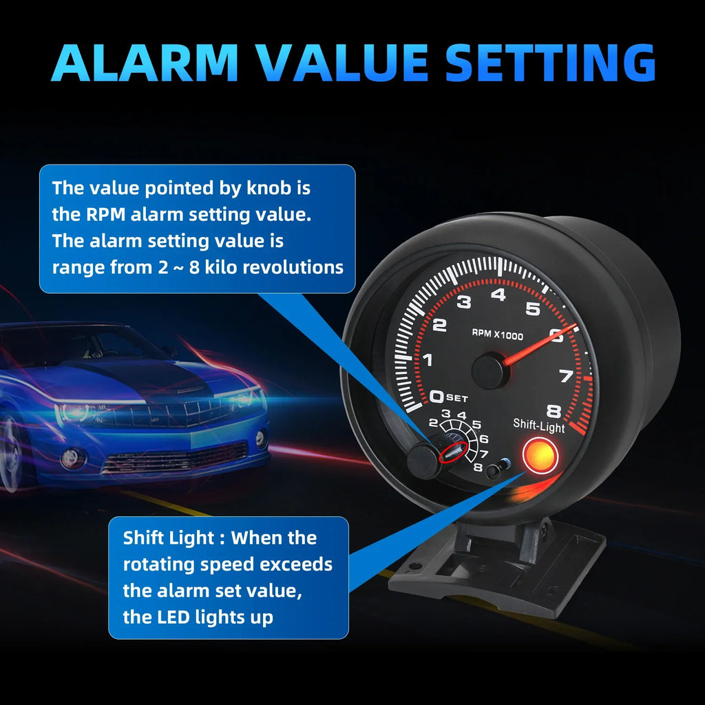Car Universal Tachometer Gauge 0-8000 RPM Tachometer With Shift light Tacho Gauge For 1-8 Cylinders 12V Racing Car Vehicle
