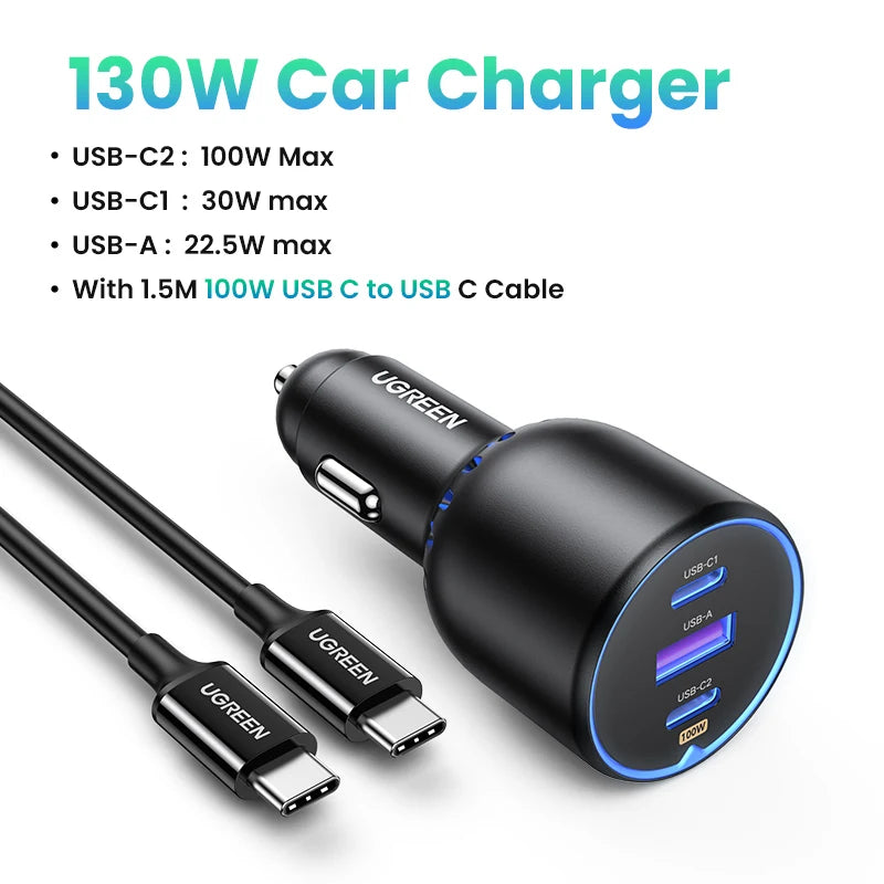 【New-in】UGREEN 130W Car Charger Fast Charging PD Quick Charger USB Type C Phone Charge F detail view
