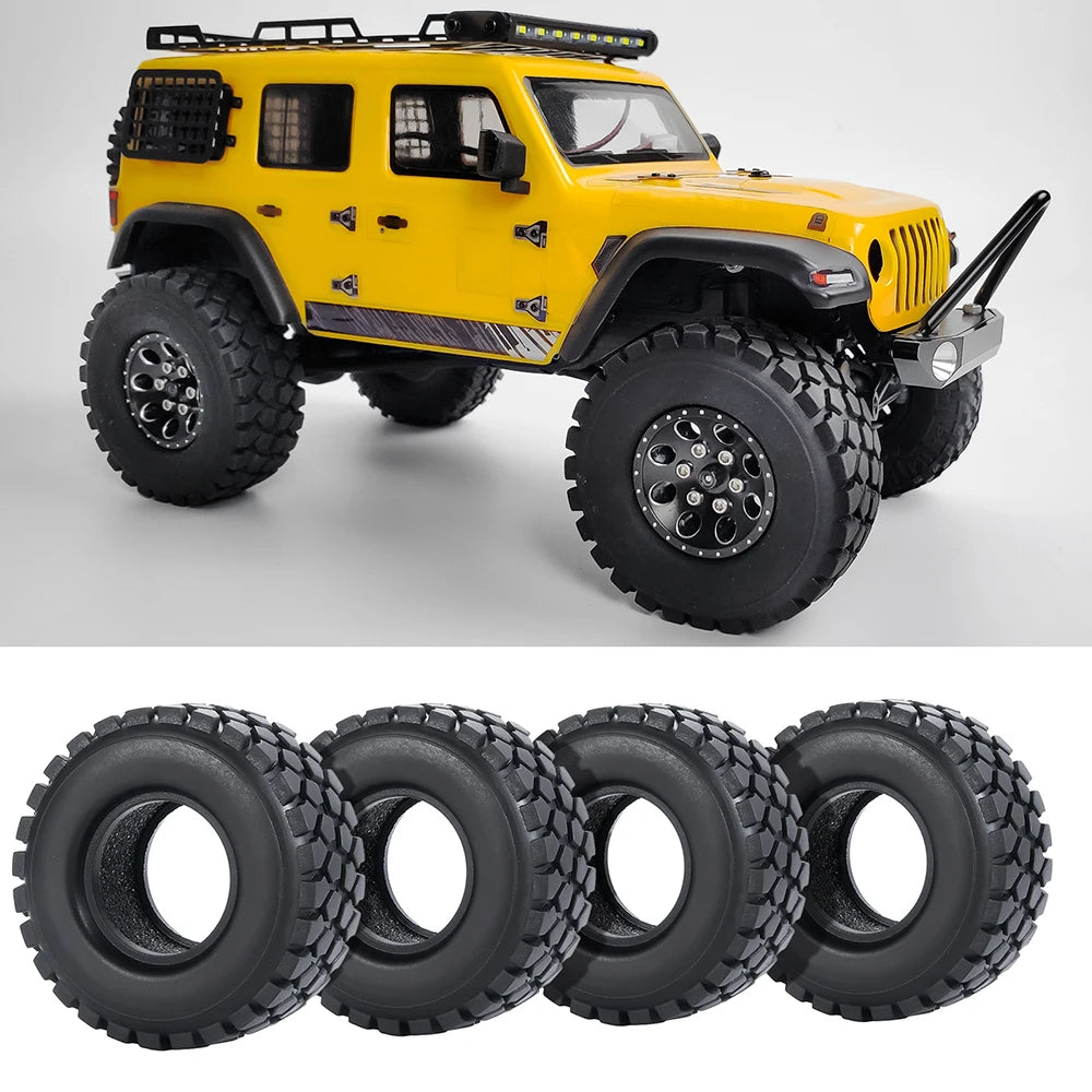 Rubber Mud Terrain Tires 4PCS 1.0" for 1/18 1/24 Axial SCX24 TRX4M Micro Crawler close-up view