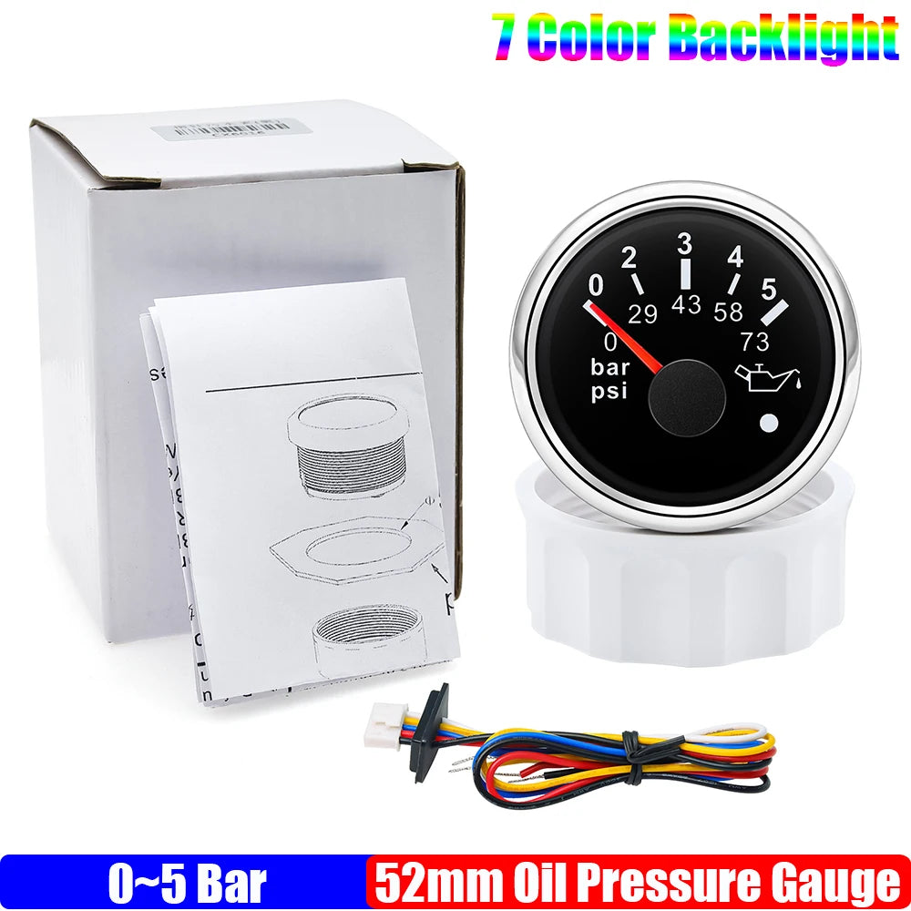 ZMFJH 7 Color Light 52mm Car Gauge Set | Fuel Water Level Voltmeter Oil Pressure Temp alternate view