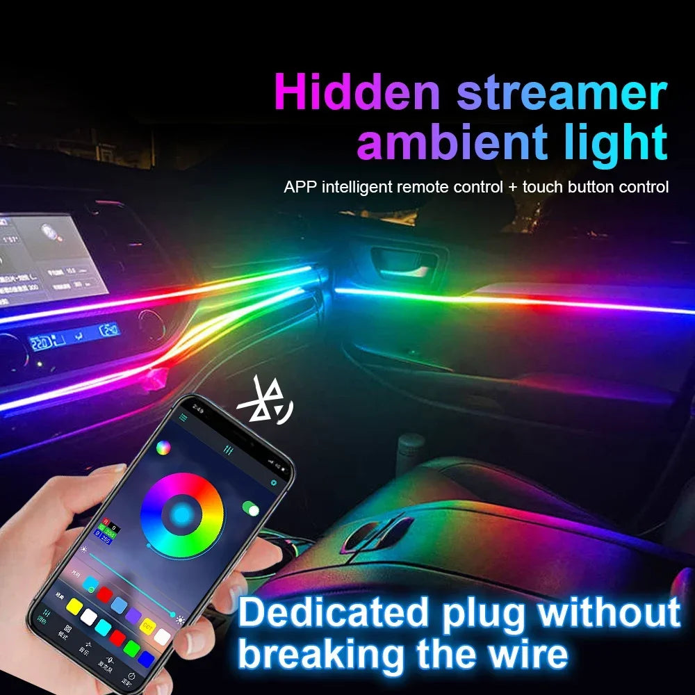Car Interior RGB Ambient Light Kit – Bluetooth App Control, Music Sync, 6-in-1 to 2 additional angle