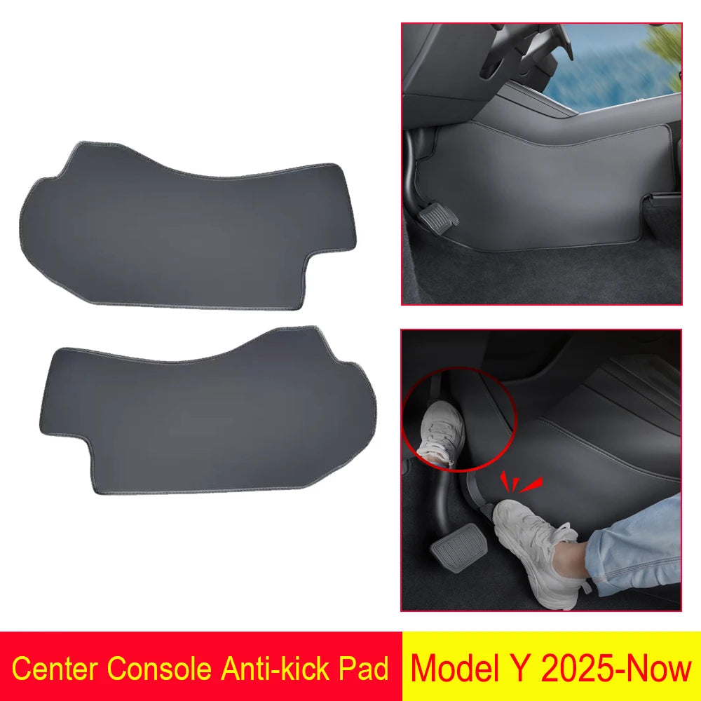 For Tesla Model Y Juniper 2025 2026 Center Console Side Anti-kick Pad Leather Anti-dirty Protective Cover Foot Mat Accessories