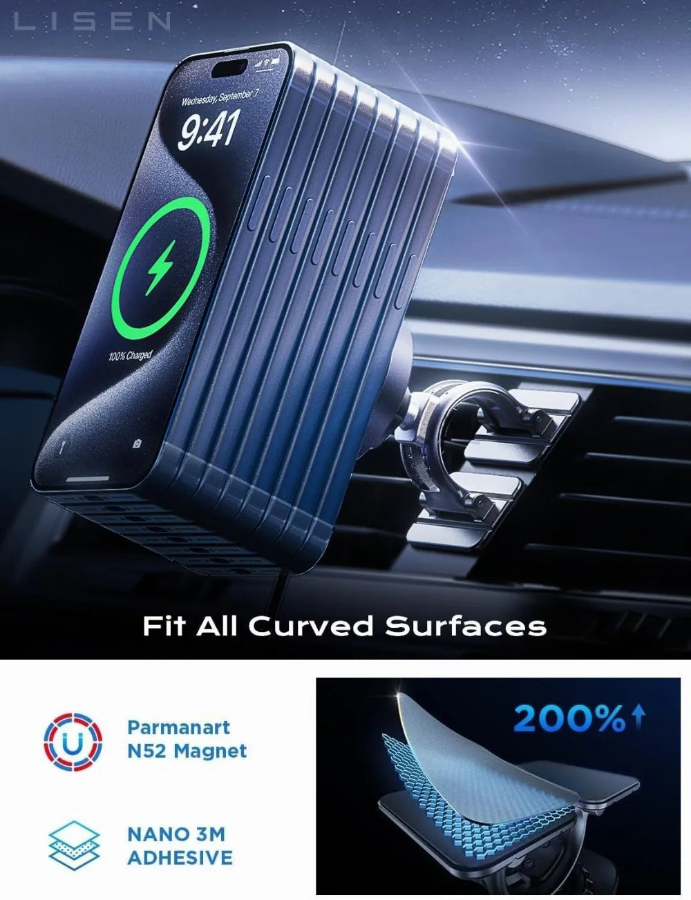 15W MagSafe Car Mount Charger, Magnetic Wireless Car Charger for iPhone 17-12, Samsung, Pixel, Car Phone Holder for Jeep Ford F150, Gifts