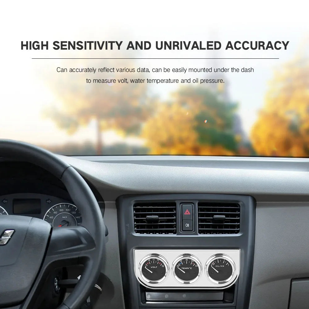 3 in 1 Car Gauge Kit 2INCH 52mm | Volt Water Temp Oil Press Triple Gauge Set with Sens close-up view