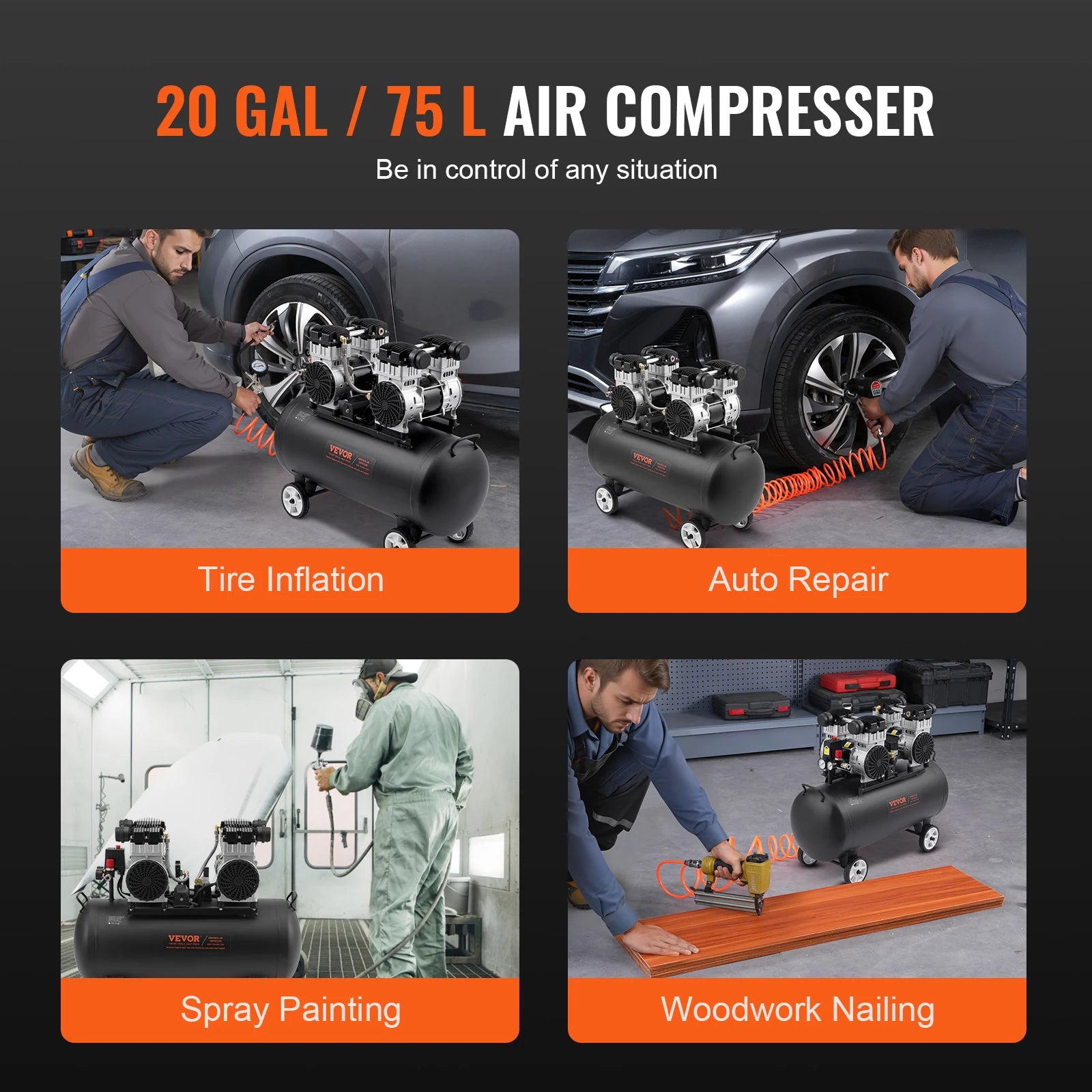 Air Compressor 750W-3000W Oil Free Quiet Portable Pump | Auto Repair & Tire Inflati additional angle
