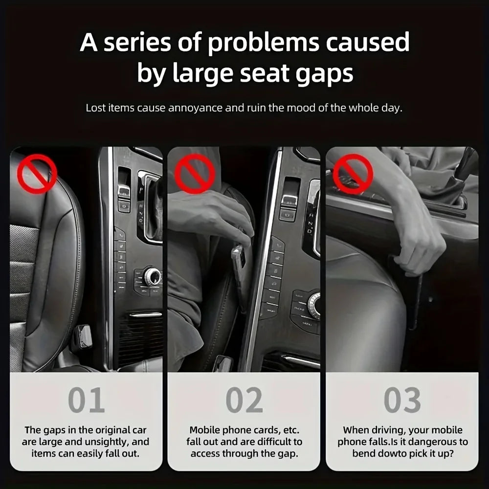 Car Seat Gap Filler Organizer Strip 2 Pc Black close-up view
