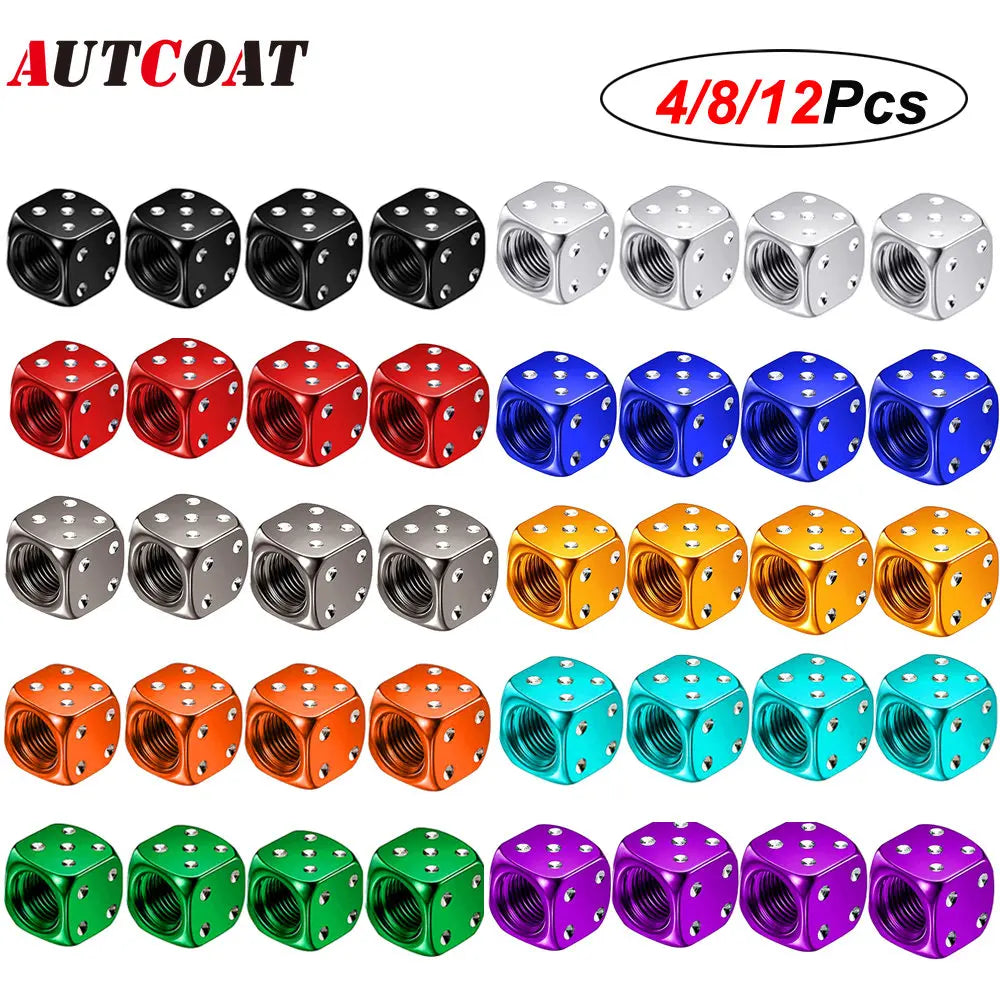 AUTCOAT Aluminum Tire Valve Caps | Dice Wheel Stem Dust Cover for Car Truck Motorcycle Bike