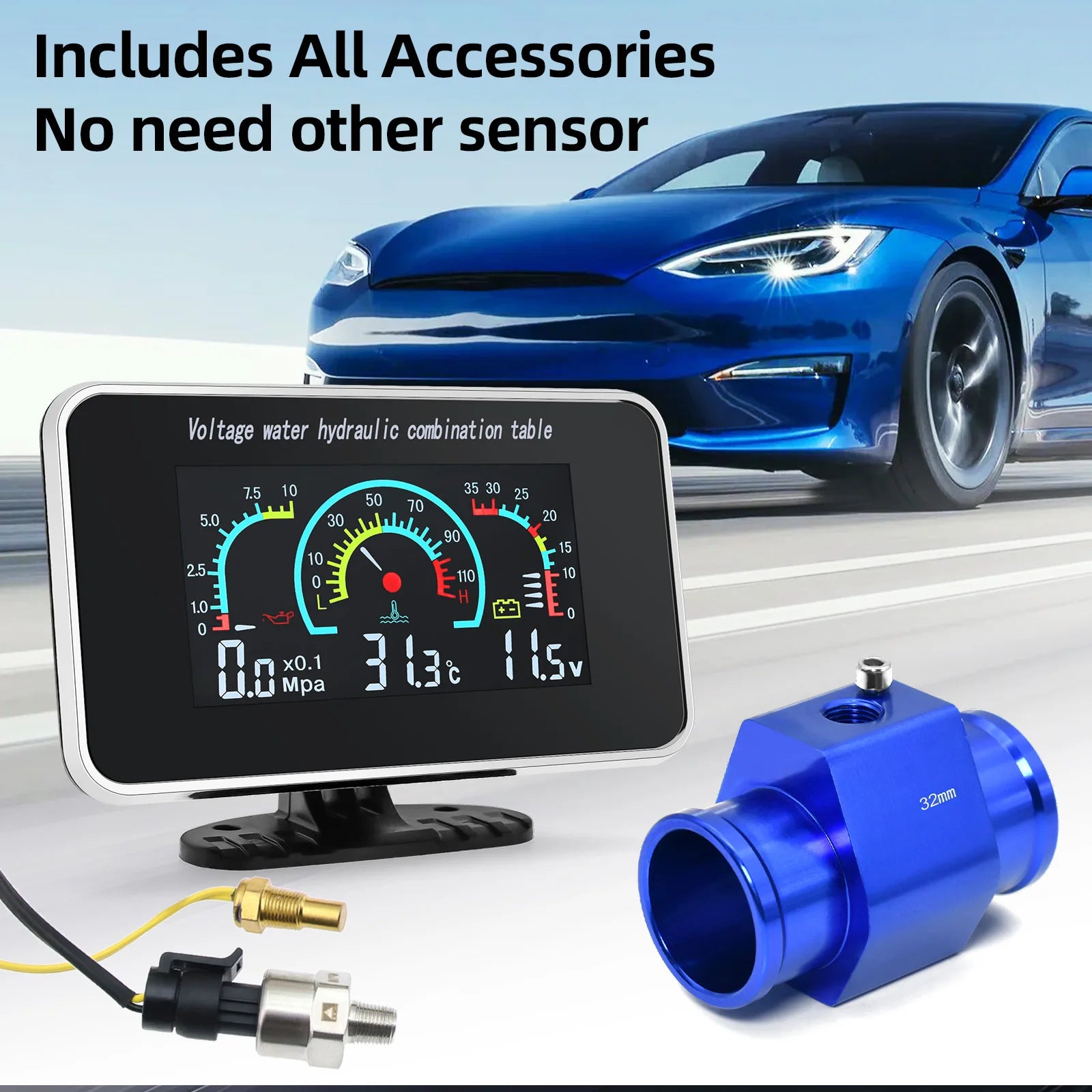 3 in 1 Car LCD Digital Gauge | Voltmeter Oil Pressure Water Temp 12-24V alternate view