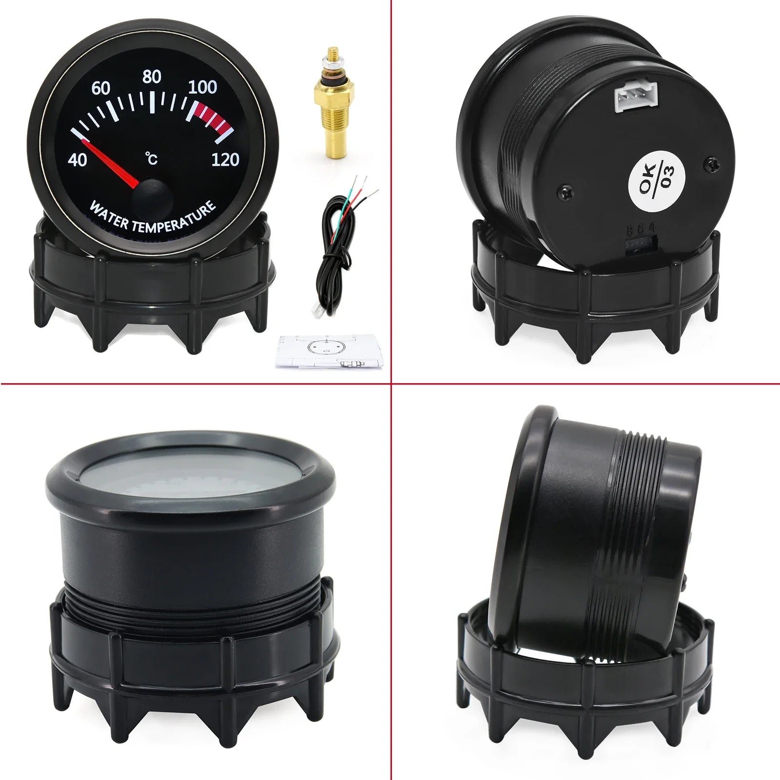 52mm Car Gauge Set | Water Temp Oil Temp Voltmeter Oil Pressure Boost Gauge additional angle
