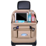 Car Seat Back Organizer PU Leather Foldable Table Tray with Storage Pockets And Kick Mat detail view