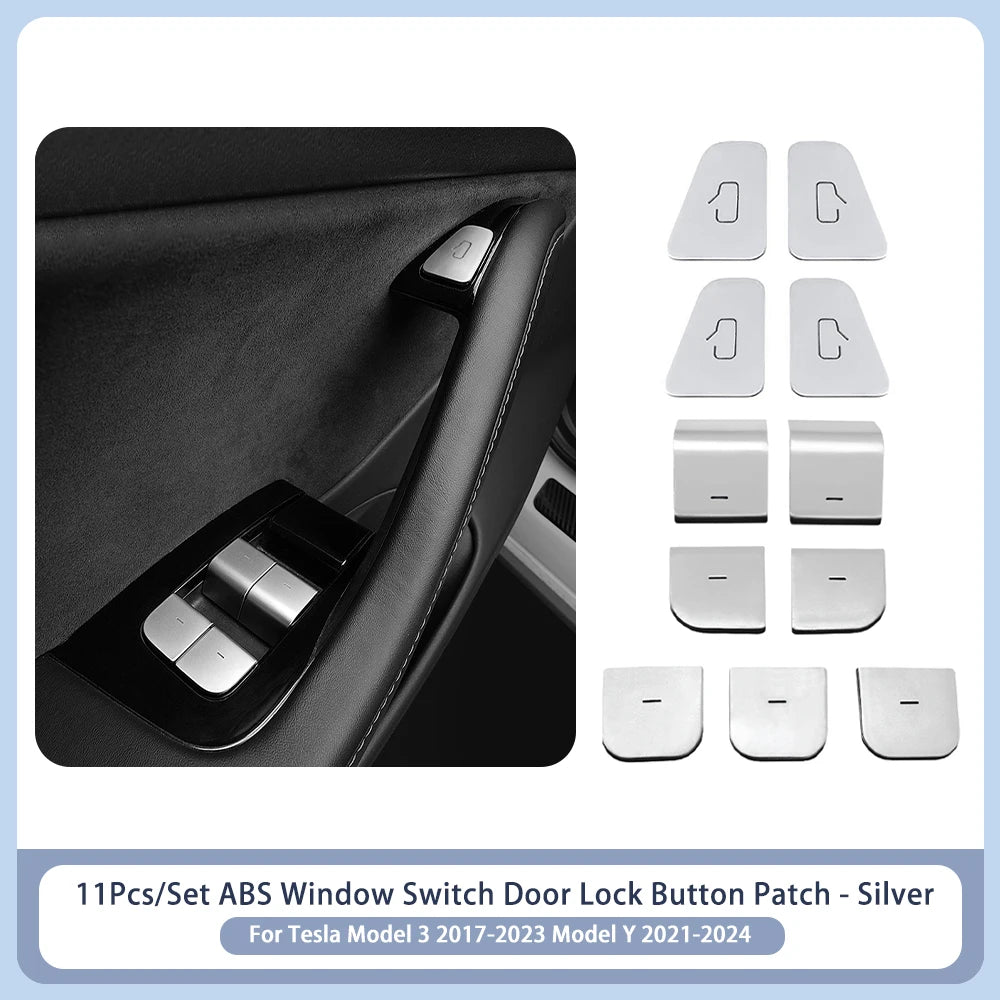 Tesla Model 3 Y Window Lifter Switch Trim Cover | ABS Button Sticker close-up view