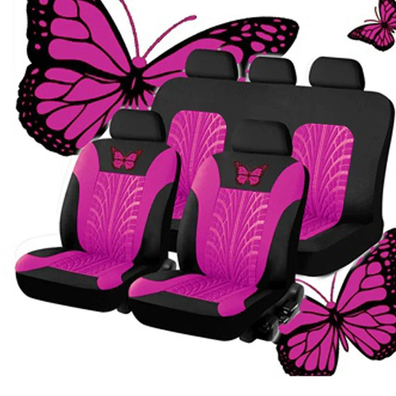 Car Seat Cover Full Set Universal Polyester Butterfly Pattern Embroidery close-up view