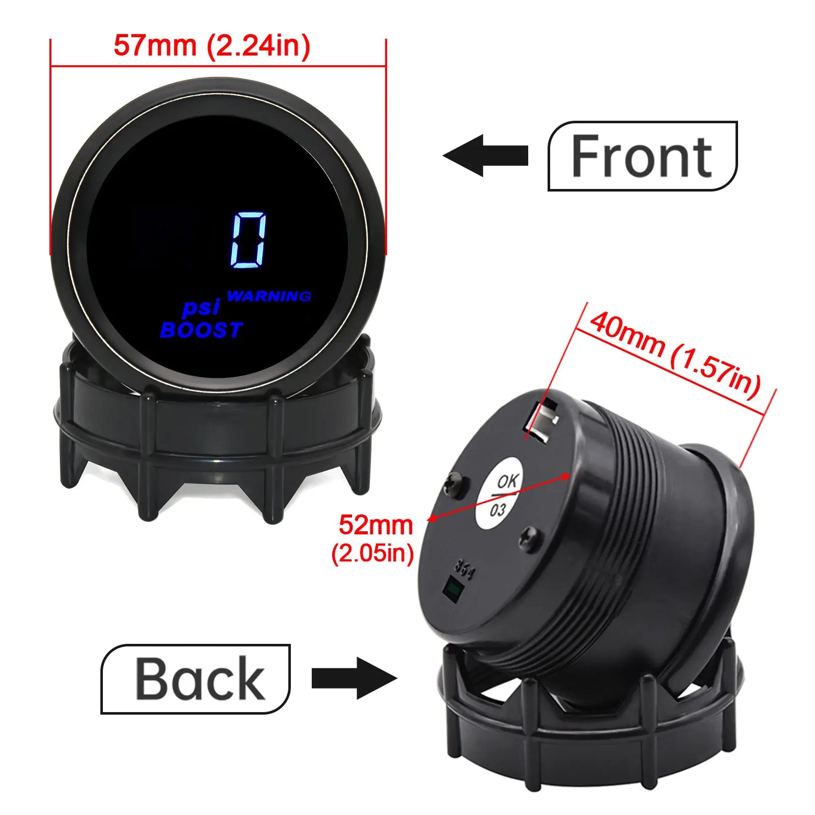 52mm Car Digital Water Temp Oil Temp Turbo Boost Gauge PSI BAR Oil Pressure Gauge Voltmeter Tachometer RPM Meter Holder Optional