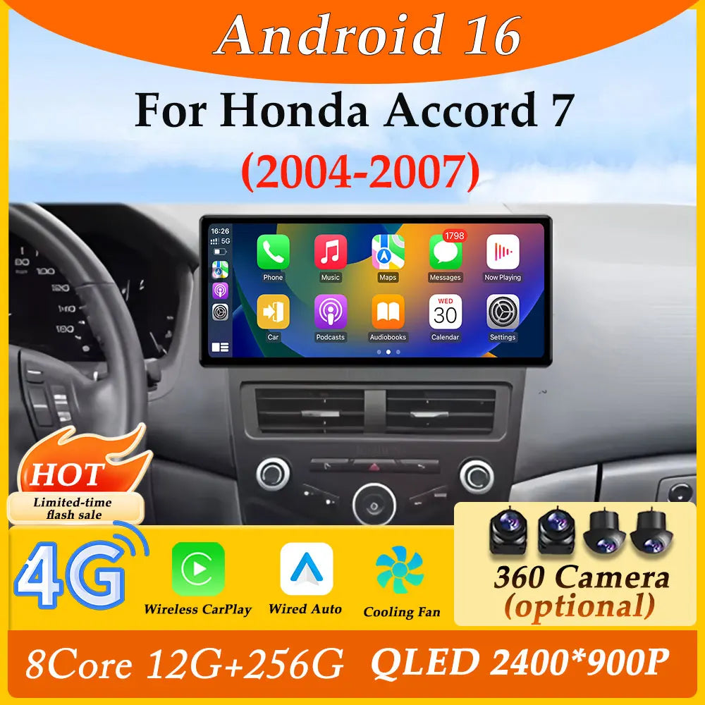 12.3 Inch Ultra-Thin Screen CarPlay Android Car Radio for Honda Accord 7 2004-2007 | GPS Navigation