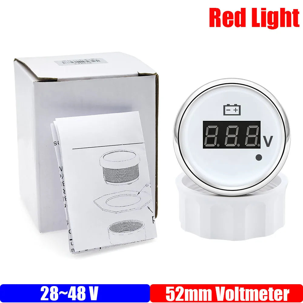 8-32V 28-48V 52mm Digital Voltmeter with Red Alarm Light | Waterproof Voltage Gauge f alternate view