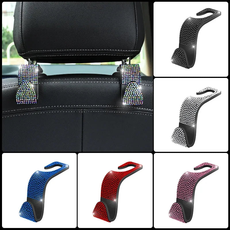 Rhinestone Car Seat Back Hook Bling Diamond Hanger Auto Back Universal Headrest Mount Storage Holder