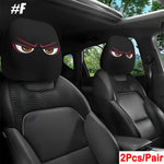 2PCS Generic Car Headrest Covers with Funny Smiley Face Design, Black Elastic Fabric, Un detail view