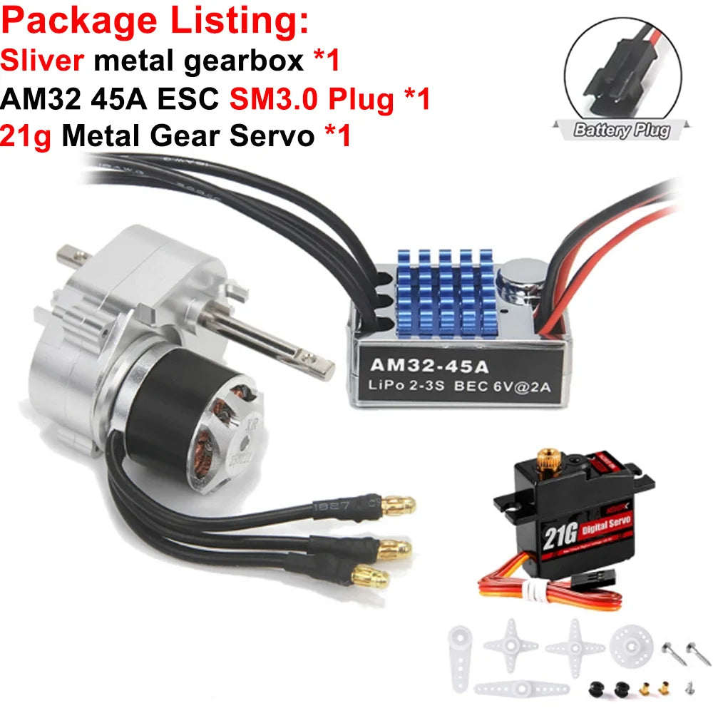 Full Metal Gearbox 2322 2600KV Brushless Motor AM32 45A ESC Adjuster 21g Servo for 1/12 RC Car Crawler MN82 MN78 MN168 MN99 MN98