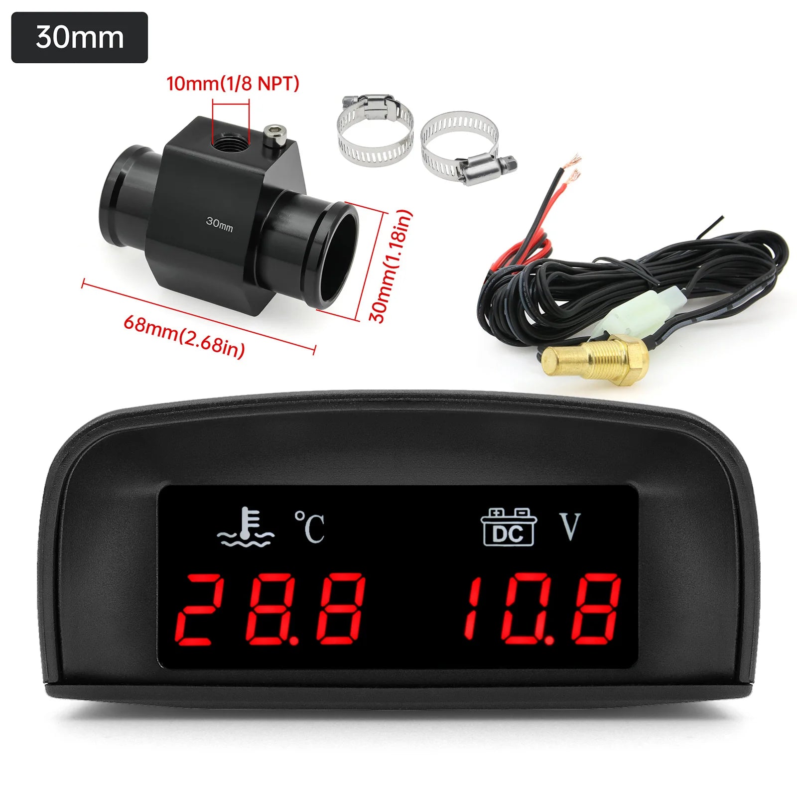 2 In 1 Car Water Temperature and Voltage Gauge | Digital LCD Display with 1/8 NPT Sen alternate view
