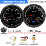 Custom 2 Gauges Set With Sensors Kit | 85mm 3-in-1 GPS Speedometer, Fuel, Tachometer, close-up view