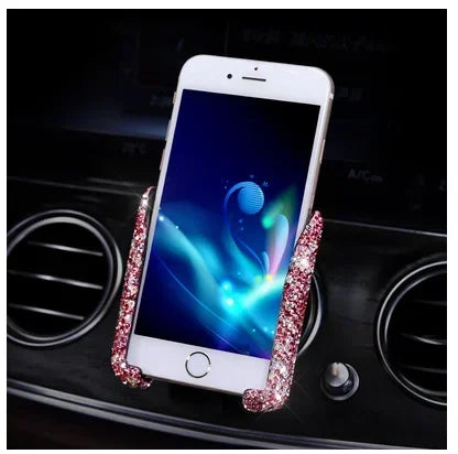 Car Phone Holder for Car Air Vent Diamond Crystal Clip Mount Mobile Phone Stand Bracke close-up view