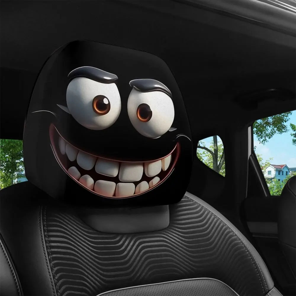 2pcs Smiley Face Printed Car Pillowcase Soft Comfortable Decorative Cushion Cover Auto S detail view