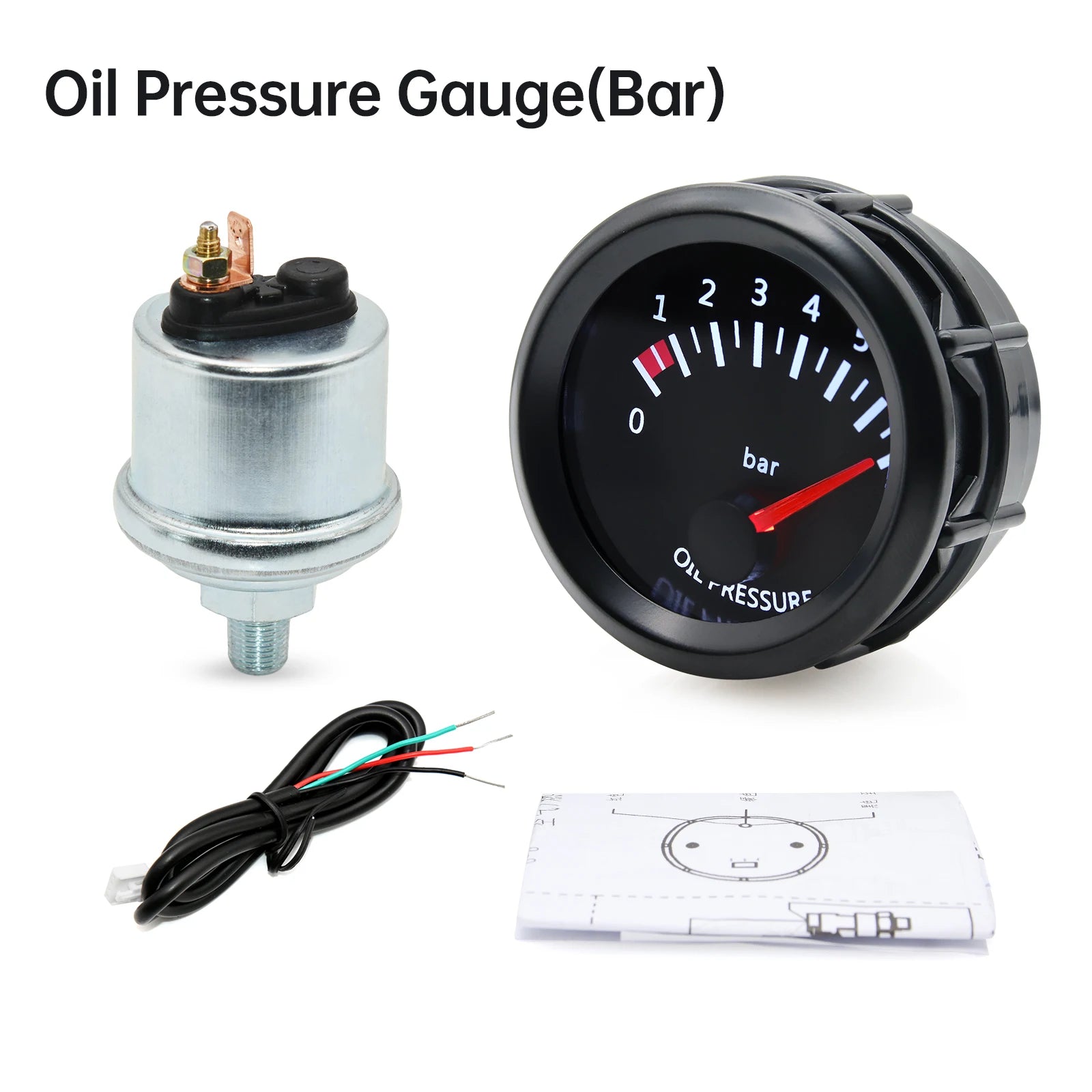 52mm Car Gauge Set | Water Temp Oil Temp Voltmeter Oil Pressure Boost Gauge additional angle