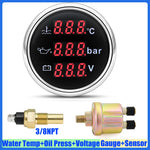 3 In 1 Digital Gauge Water Temperature Bar Oil Pressure Gauge With Alarm Voltmeter | Red detail view