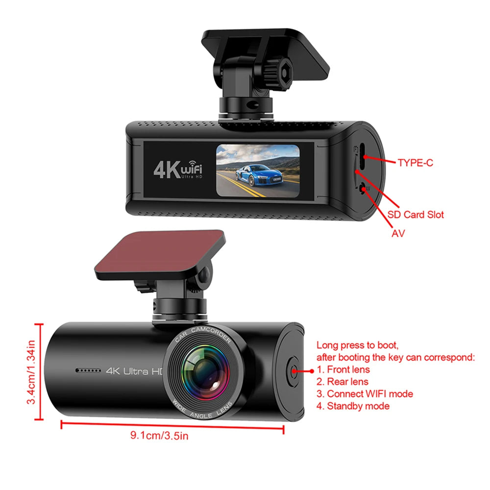 Kocam 4K WiFi Dash Cam | Dual Lens Car DVR with Night Vision and GPS additional angle