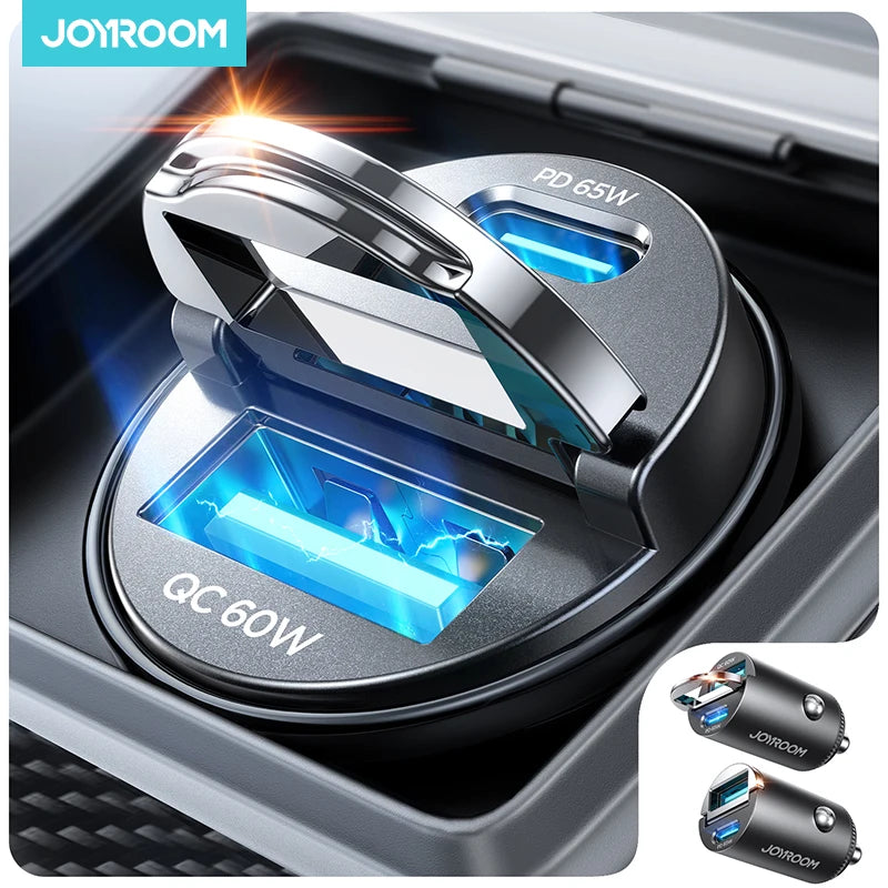 Joyroom 125W Pull Ring Car Charger USB Type-C Dual Fast Ports Fast Charging Mini Car Phone Charger A