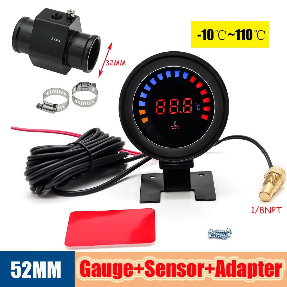 52mm Auto Water Temperature Meter | Universal LCD Digital Thermometer with Sensor and 1/ detail view