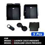 For Tesla New Model Y 2025 Launch Juniper ABS with Silicone Non-slip Mat Console & Armrest Storage Box Upper and Lower Watercup