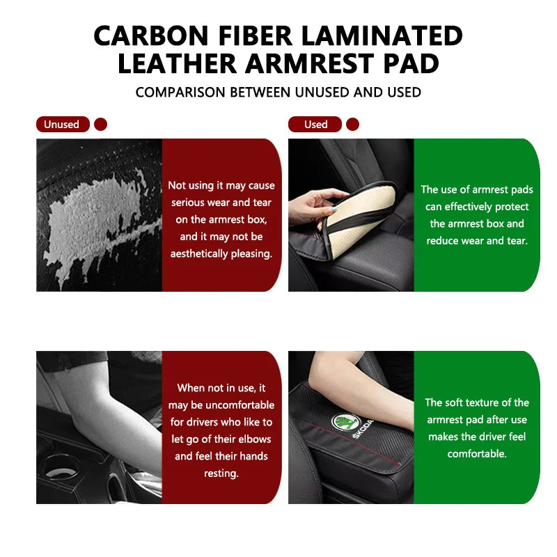 For Skoda Car Armrest Mat Center Console Arm Rest Protection Cushion Kamiq Karoq Octavia 2 3 Rapid Scala Kami Fabia VII VRS