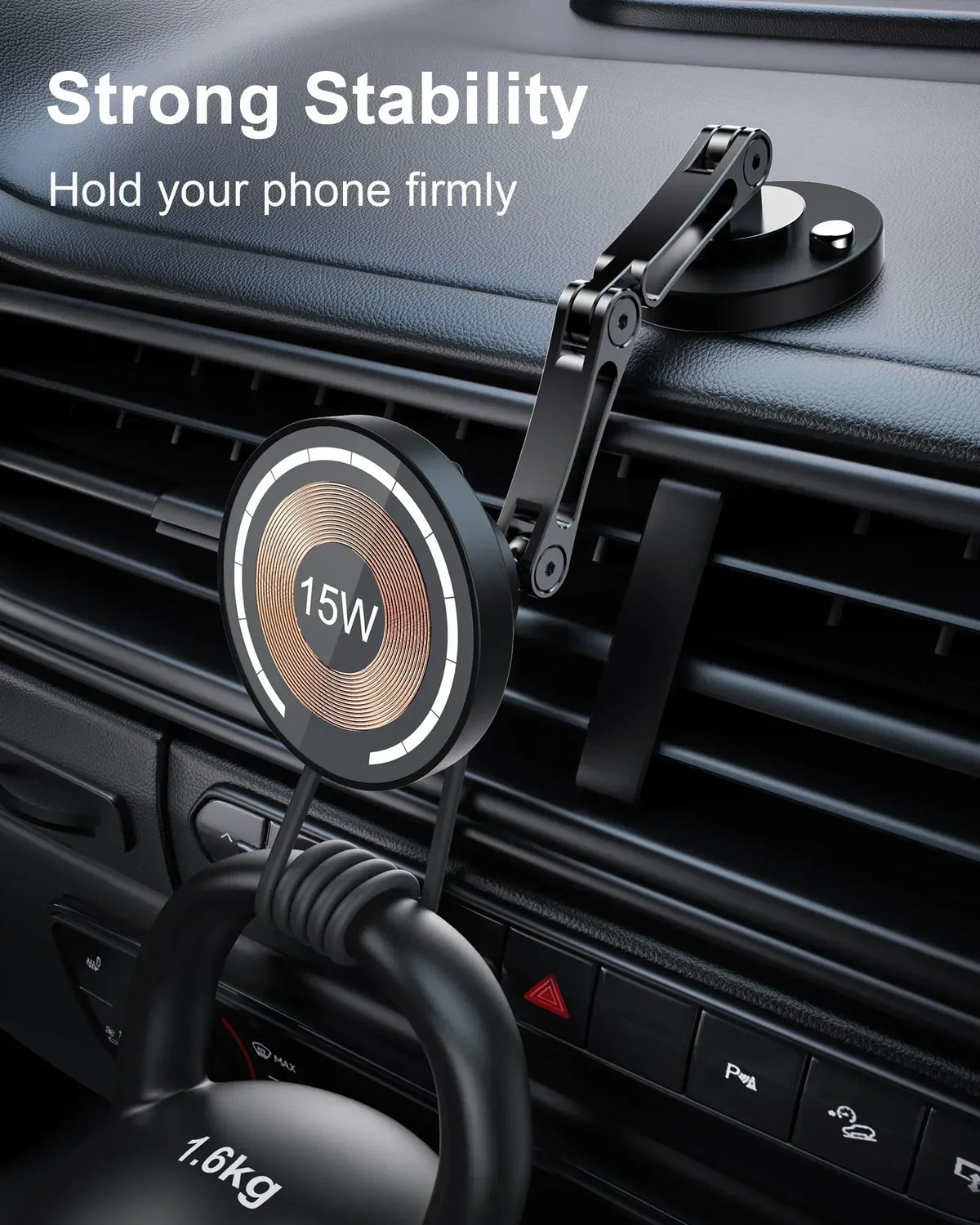 15W Magnetic Car Phone Holder Mount Wireless Charger Rotation Magnetic Car Phone Stan lifestyle view